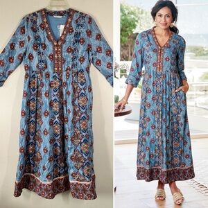 SOFT SURROUNDINGS Aerith Southwest Maxi Dress NEW EmbroiderY Boho Mixed Print LP